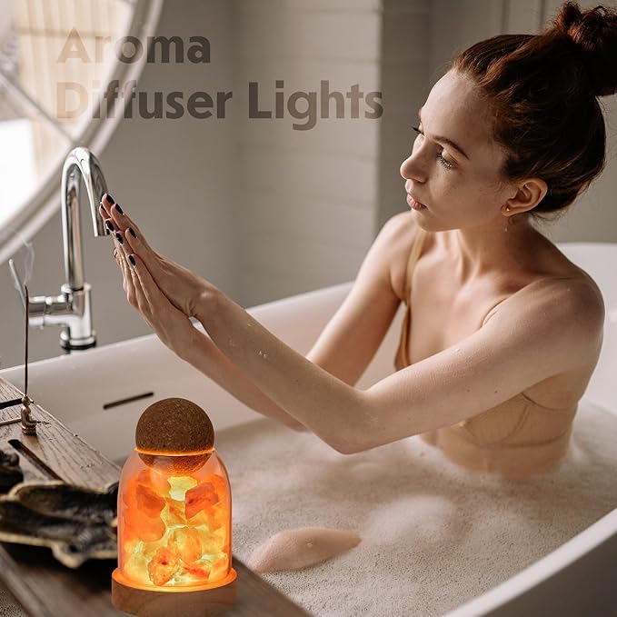 Runyangshi Himalayan Salt Night Lamp 6.3" Natural Healing Crystal Aroma Stone Diffuser Bedside Lamp USB Port 3 Colours Dimming Mode Bedroom Lamp Home Decor