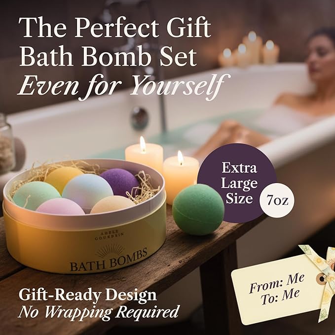 Bath Bombs Set 7 pcs - Gift Set for Women, 200g Extra Large Oversized, Mineral Bath Bombs for Sensitive Skin, Gift Set or Birthday or Mothers Day, Gift Box Idea for Her
