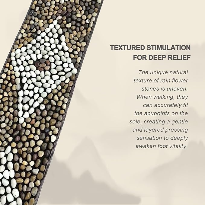 Rain Flower Stone Yin Yang Foot Massager Mat, Natural Pebble Acupressure Pad for Plantar Fasciitis Relief, Reflexology Massage, Brown Butterfly Style, Brown & White, Long
