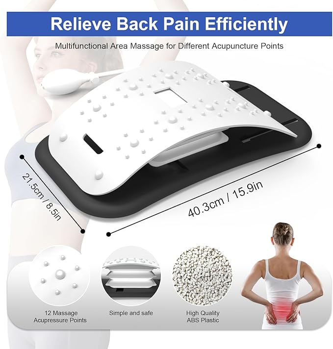 Back Stretcher for Lower Back Pain Relief,Adjustable Lumbar Traction Device, Ergonomic Spine Board with Acupressure Points,Back Massager for Spinal Decompression and Scoliosis
