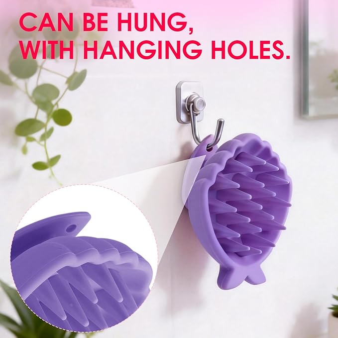 Detangling Silicone Scalp Scrubber Brush, for Wet or Dry Hair, Scalp Brush for Hair Growth and Dandruff Removal,Ergonomic Scalp Massager（Purple）