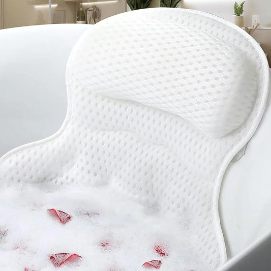 Bath Pillows for Tub - Bath Pillow for Headrest, Neck and Back Support with Suction Cups, Relaxing Bathtub Accessories - White