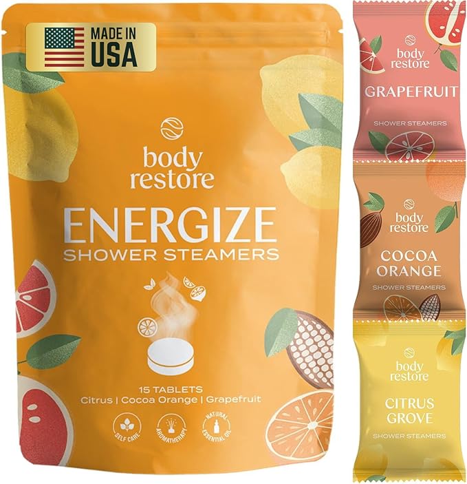 Body Restore Shower Steamers Aromatherapy (15 Packs x 2) - Gifts for Mom, Gifts for Women & Men, Shower Bath Bombs, Citrus Grove, Rose, Essential Oils, Stress Relief