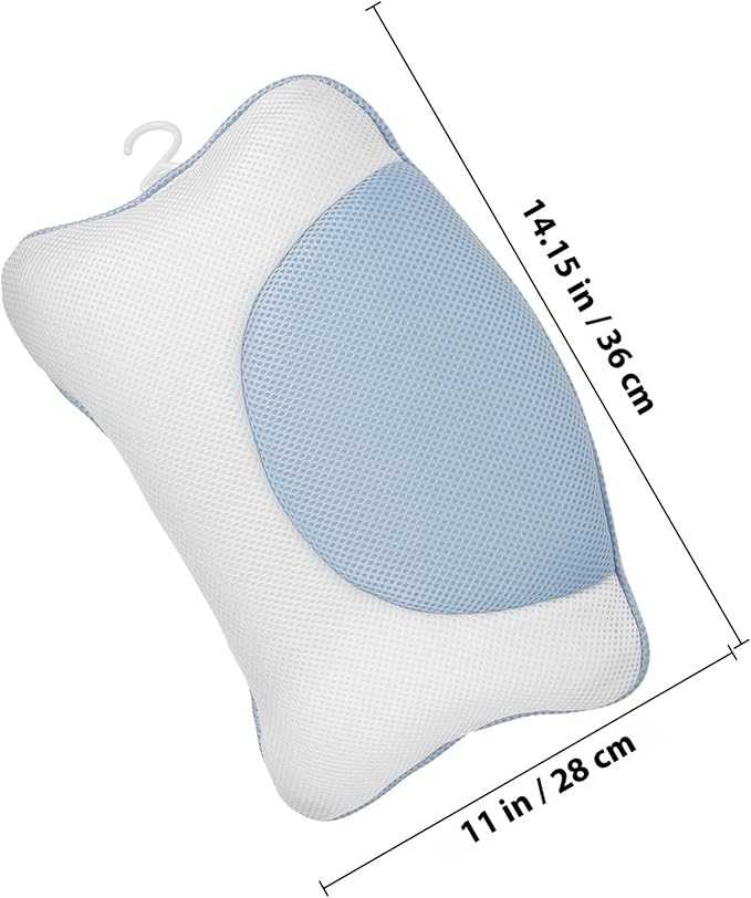 Bath Pillow for Tub with 4 Suction Cups, 3D Mesh Bathroom Pillow, Non-Slip Washable Spa Head and Neck Rest for Bathtub Relaxation