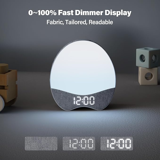 OK to Wake Alarm Clock for Kids, Children's Sleep Trainer, Bedside Dream White Noise Machine, Adjustable Night Light, 12 Soothing Sounds, Nap, Sleep Timer, Dimmable Fabric Display, Bedroom
