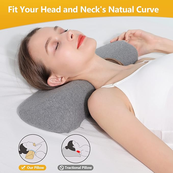 Cervical Neck Pillows for Pain Relief Sleeping, Memory Foam Neck Bolster Support Pillow and Shoulder Relaxer for Stiff Pain Relief, Neck Support Pillow Bed Neck Roll Pillow(Dark Gray)