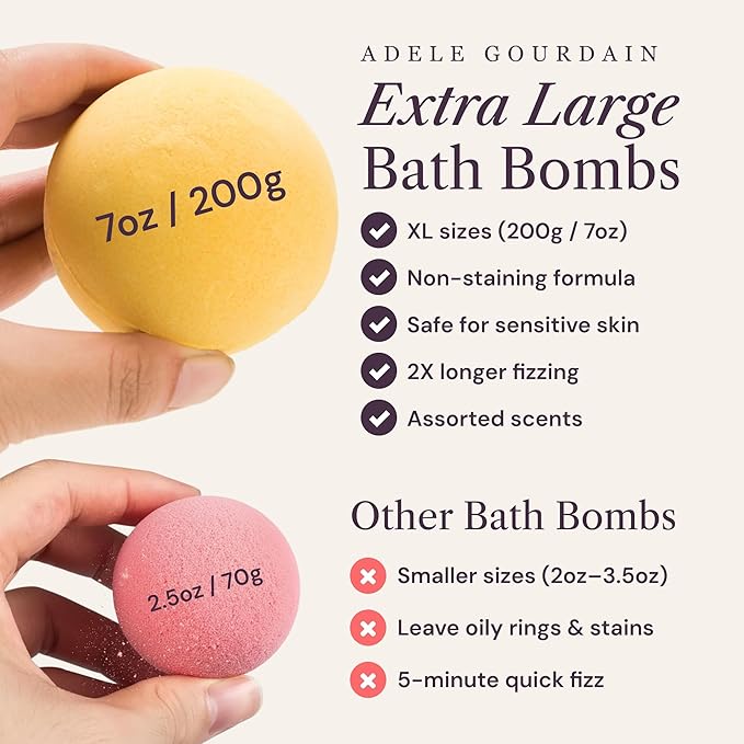 Bath Bombs Set 7 pcs - Gift Set for Women, 200g Extra Large Oversized, Mineral Bath Bombs for Sensitive Skin, Gift Set or Birthday or Mothers Day, Gift Box Idea for Her