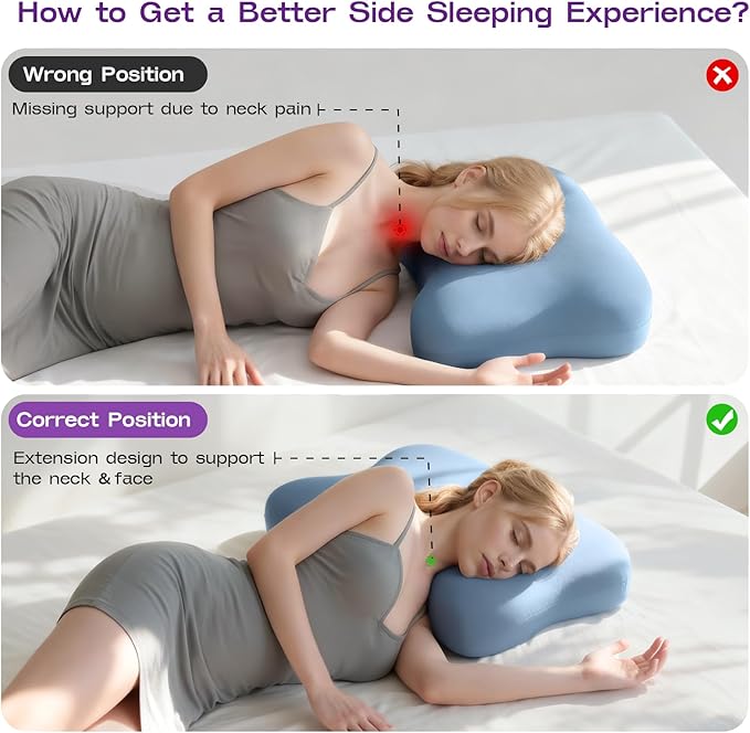 Side Sleeper Pillow - Patented Cervical Neck Pillow for Sleeping with Cooling Cover - High Loft Heavy Density Memory Foam Pillows for Side Sleepers & Broad Shoulders Adults (Blue)