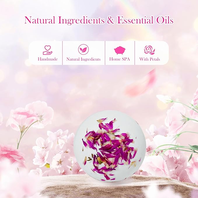 Aromatherapy Bath Bombs with Real Dried Flower Petals - 12 Pack Handmade SPA Gift Set for Women, Moisturizing Natural Essential Oil Fizzies for Stress Relief & Relaxation Home SPA