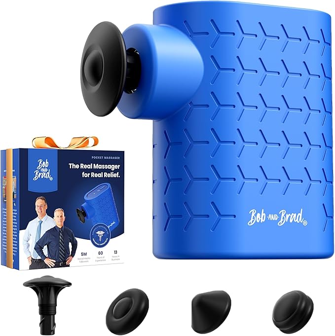 BOB AND BRAD P5 Mini Massage Gun – Travel Size Deep Tissue Percussion Massager for Pain Relief & Recovery, FSA-HSA Eligible, Quiet Handheld Massager with 3 Heads, Gift for Women & Men