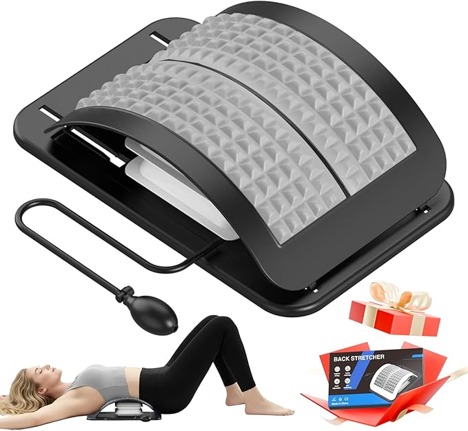 Back Stretcher for Lower Back Pain Relief, Adjustable Lumbar Traction Device, Ergonomic Spine Board with Acupressure Points, Back Massager for Spinal Decompression and Scoliosis