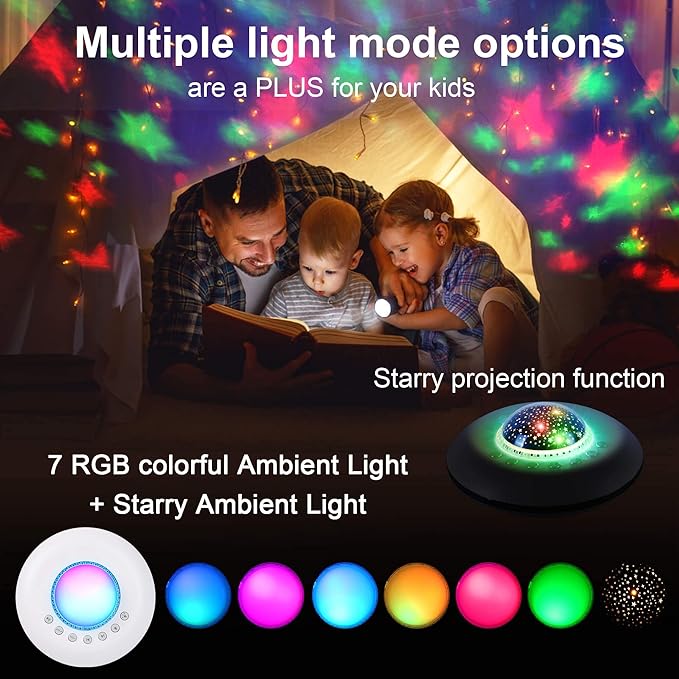 FamiSym White Noise Machine for Kids, Sound Machine Baby with 7 Starry Ambient Night Light, 28 Soothing Sounds Sleep Noise Machine Maker Ideal Gifts for Kids Adults Bedside Travel Nursery