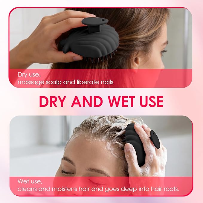 Detangling Silicone Scalp Scrubber Brush, for Wet or Dry Hair, Scalp Brush for Hair Growth and Dandruff Removal,Ergonomic Scalp Massager(Black)