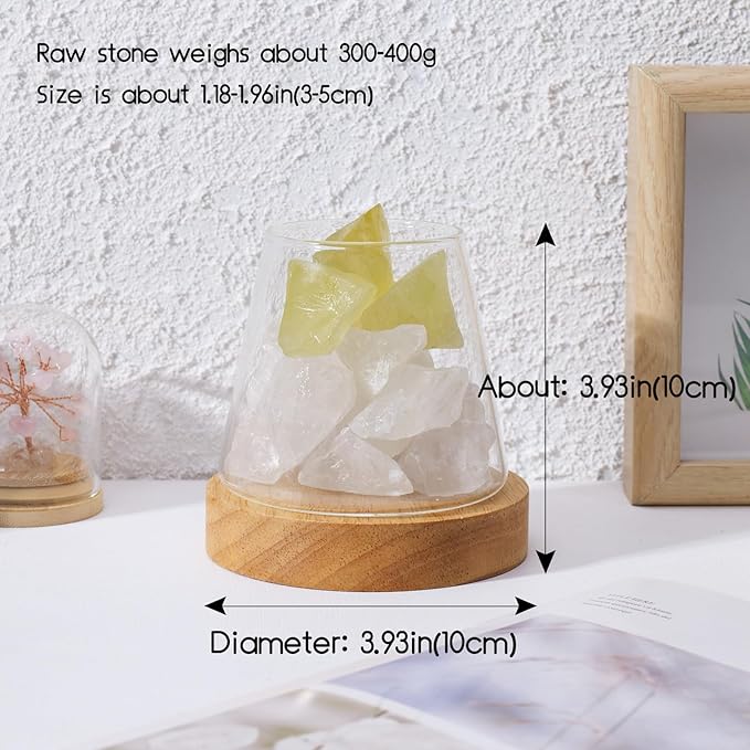 Runyangshi Citrine Clear Quartz Night Lamp Natural Healing Crystal Aroma Stone Diffuser with Remote Control Bedside Lamp USB Port 7 Colours Dimming Mode Bedroom Lamp Home Decor Gift