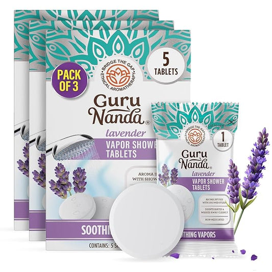 GuruNanda Lavender Vapor Shower Tablets, Clean-Dissolving Aromatherapy Shower Steamers with Lavender & Menthol, Soothes & Promotes Relaxation, Ideal for Gifting, 15 Count
