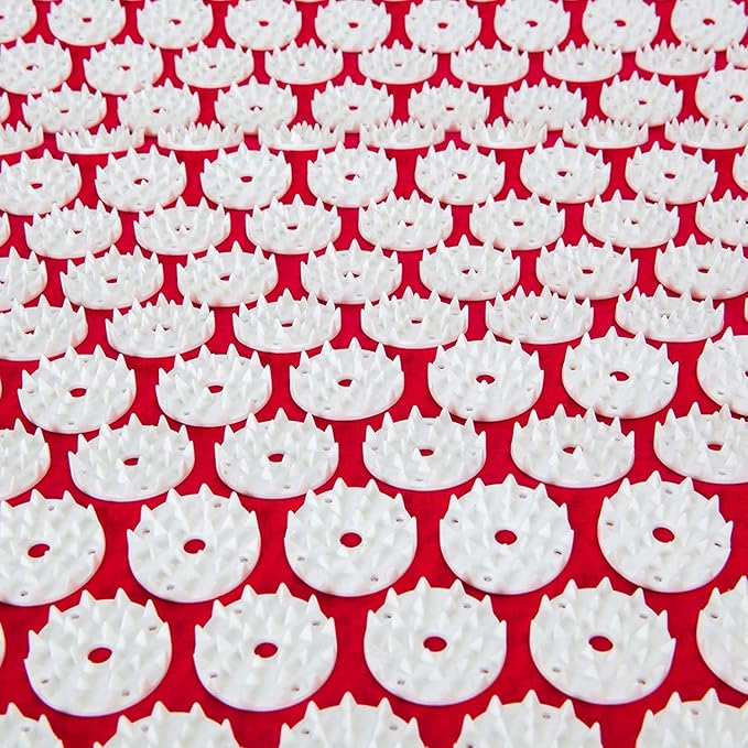 Acupressure Mat and Pillow Set - Relieves Stress, Back, Neck, and Sciatic Pain - Comes with a Vinyl Carry Bag for Storage and Travel - Red