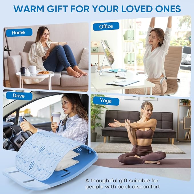 Ergonomic Lumbar Support Board, Lower Back Stretcher Adjustable Air Compression Mat Spinal Decompression Device, Back Stretcher for Lower Back Pain Relief,Ideal for Adults at Home or Work (blue)