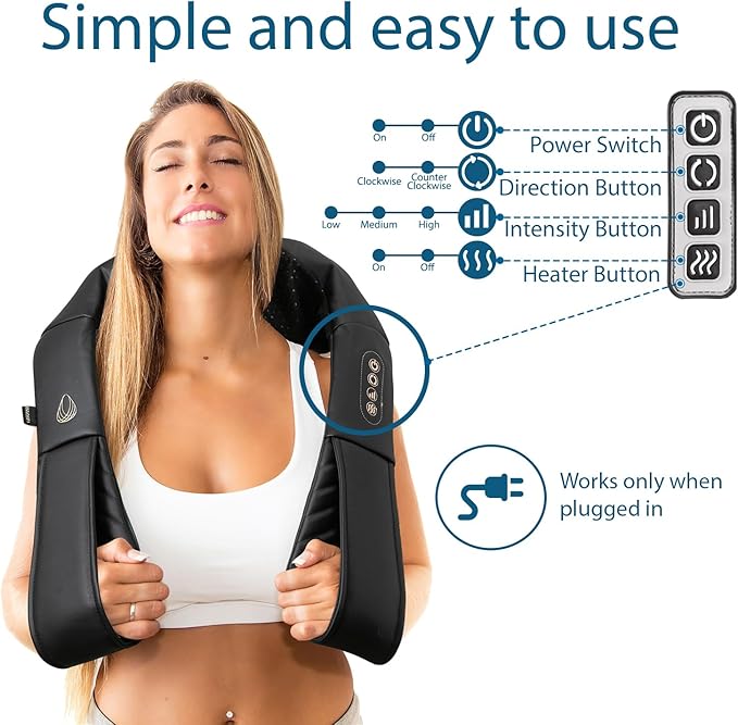 InvoSpa Shiatsu Massager with Heat - Deep Tissue Kneading Pillow for Neck, Shoulders, and Back - Electric Full Body Massage