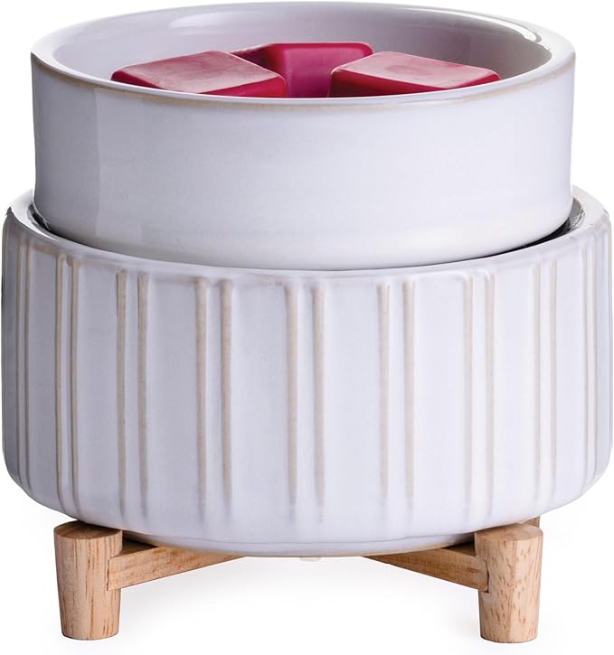 Candle Warmers ETC 2-in-1 Candle and Fragrance Warmer for Warming Scented Candles or Wax Melts and Tarts with to Freshen Room, Ceramic and Wood