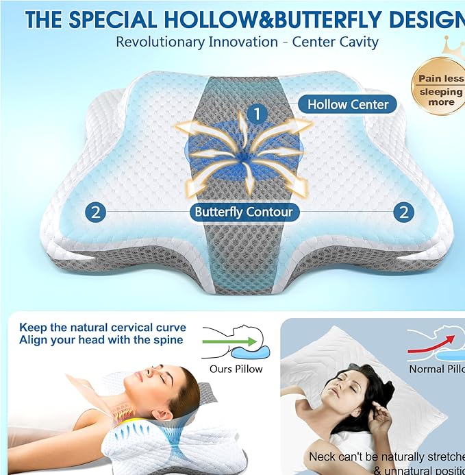 Memory Foam Pillows, Cervical Pillow for Neck and Shoulder Pain Relief, Ergonomic Contour Bed Pillow, Soft for Side Sleep Stomach Sleeping and Back Sleeper