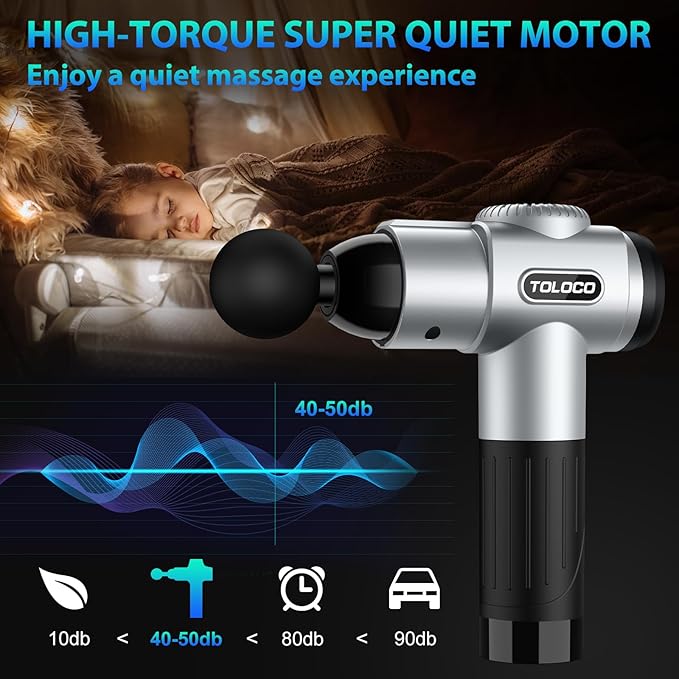TOLOCO Massage Gun, Muscle Massage Gun Deep Tissue for Athletes with 10 Massage Heads, Electric Percussion Massager for Any Pain Relief, Valentines Day Gifts for Him Her, Silver