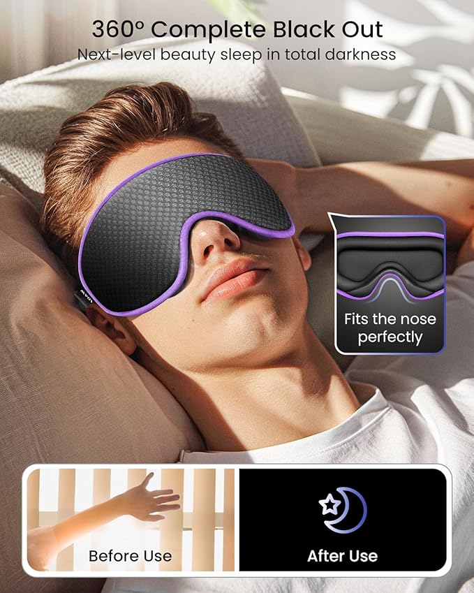 WAOAW Sleep Mask for Men Women: Blackout Eye Masks for Sleep - 3D Breathable Soft Comfortable Eye Mask for Travel - Adjustable Light Blocking Night Masks for Sleeping