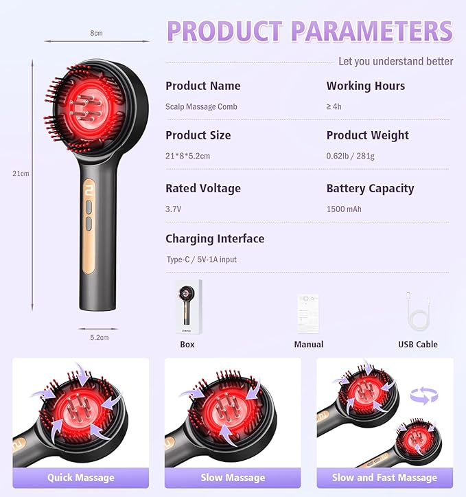 Electric Scalp Massager, 3-in-1 Hair Oil Applicator & Cordless Electric Head Massager, IPX7 Waterproof, Portable Scalp Brush for Home & Travel, Grey