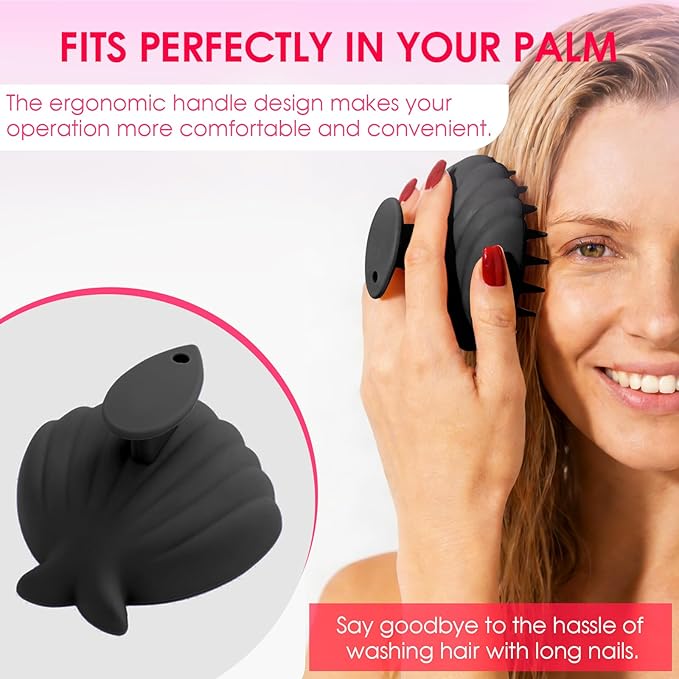 Detangling Silicone Scalp Scrubber Brush, for Wet or Dry Hair, Scalp Brush for Hair Growth and Dandruff Removal,Ergonomic Scalp Massager(Black)