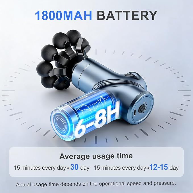 Massage Gun Deep Tissue, Back Massager for Pain Relief, Silent Mini Muscle Massager with 9 Massages Heads Birthday Gifts for Men Women Dad Him (Blue)