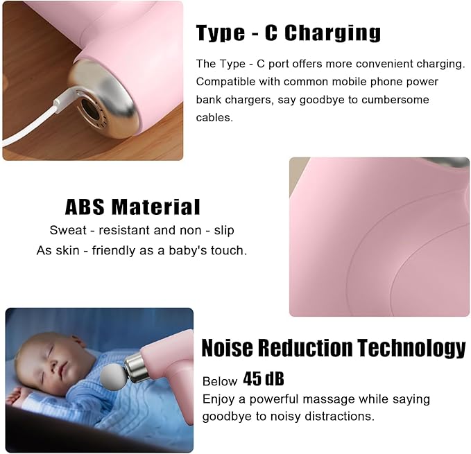 Mini Massage Gun, Powerful Fascial Gun Portable Deep Tissue Percussion Muscle Back Head Massager for Pain Relief with 5 Massage Heads High-Intensity Vibration Rechargeable Small Best Gifts for Dad Mom