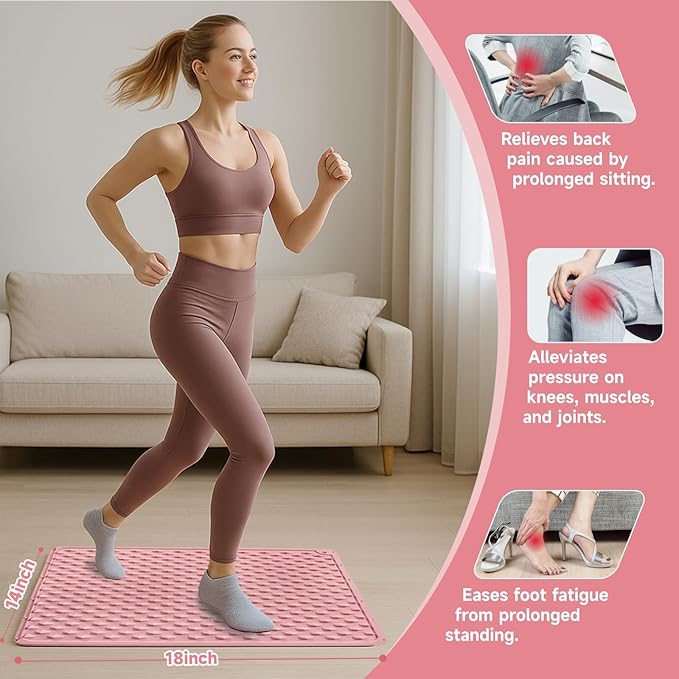Portable Feet Acupressure Mat, Silicone Reflexology Pad, Moderate Hardness Pressure Point Mat for Foot Pain Relief, Anti-Fatigue, Connectable for Running & Fitness Activities, 18'×14'inch, Pink