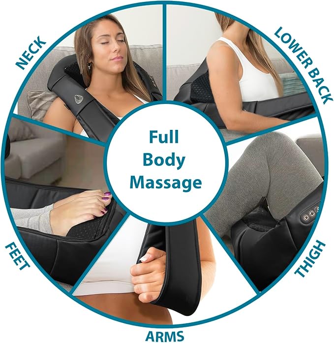 InvoSpa Shiatsu Massager with Heat - Deep Tissue Kneading Pillow for Neck, Shoulders, and Back - Electric Full Body Massage