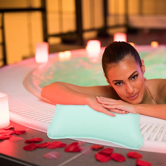 NOLITOY Bath Pillow for Tub with 3D Mesh and Suction Cups, Washable Bathroom Spa Headrest Cushion for Bathtub Relaxation and Sauna Use, Comfortable Support for Home and Hotel Random Color