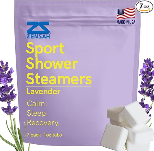 Zensah Calming Lavender Sport Shower Steamers - Made in USA with Essential Oils, Relaxing Aromatherapy Self Care Gifts, Unique Scent Bombs, Easter Basket Stuffers for Runners and Athletes