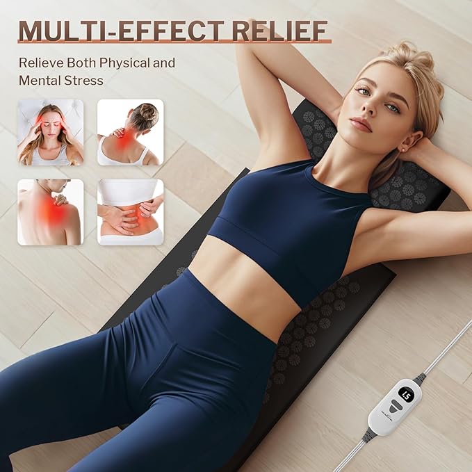 HOMLYNS Heated Acupuncture Mat - 6 Heat Levels with 2 Hours Auto Off and 4 Adjustable Time Settings, Heating Acupressure Mat Full Body Massage, Relieve Stress and Improve Sleep, Black