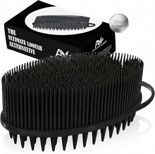 Avilana Silver Edition Scalp Massager Shampoo Brush - Silver-Ion Infused Silicone Scrubber, ISO Tested Soft Bristles, Stays Fresh All Hair Types Gentle Scalp Care Color Treated Safe Women Men Curly