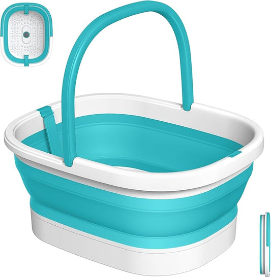 Nekteck Foot Soaking Tub Collapsible Bucket for Foot Bath Soak Tub, Feet Basin Soaker with 138 Acupressure Nodes and Pumice Stone for Feet Health Foot Spa, Gifts for Men Women Dad Mom, Green