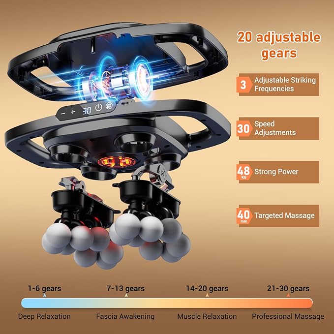 16 Heads Massage Gun Deep Tissue, Massager with 3 Modes & 30 Levels, Valentine's Day Gifts, Large-Area Massage for Back, Neck, Shoulder, Leg, Waist Muscle Pain Relief, Gift for Women and Men
