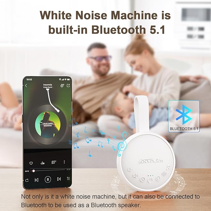 White Noise Machine for Sleeping Adults & Baby, Portable Sound Machine with 24 Soothing Sounds, Bluetooth 5.1, Battery Powered, 3 Timer Settings, Memory Function for Trave, Office (White)-15Pack