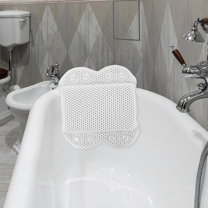 Bath Pillow for Tub Headrest with Suction Cups PVC Foam Soaking Tub Pillow for Home Spa and Hotel Use Non-Slip Neck and Back Support White