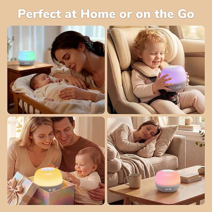 2025 Mom's Choice Awards | Sound Machine Baby White Noise Machine with Sunrise Alarm Clock & App Control – 360° RGB Night Light, Sleep Soother for Adults & Kids, Newborn Essentials Shower Gift