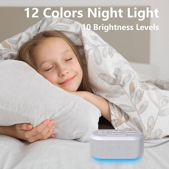 Sound Machine 30 Soothing Sounds Brown Noise Machine with 12 Night Light Colors Sleep Sound Machine for Adults Baby Kids Noise Canceling for Office Home Privacy Auto-Off Timer