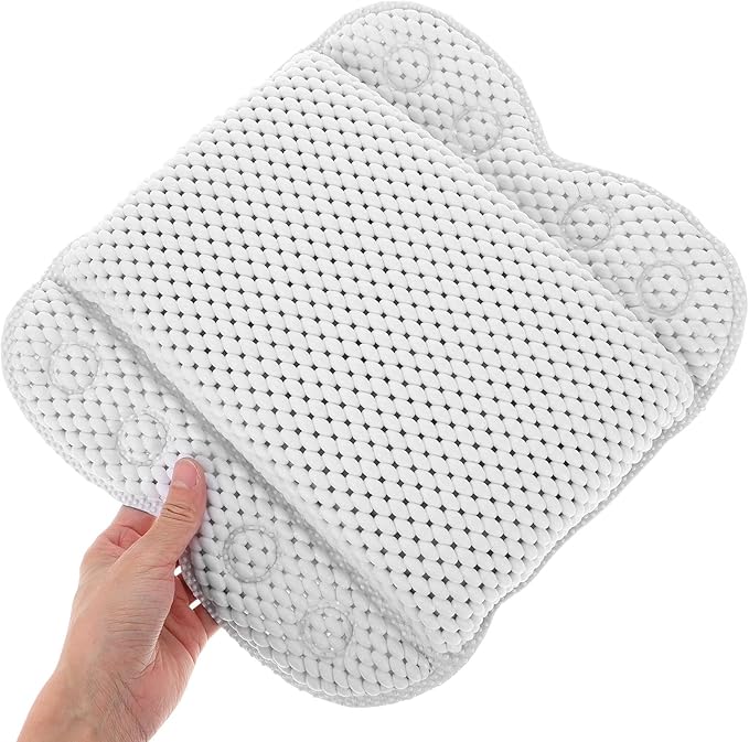 Bath Pillow for Tub Headrest with Suction Cups PVC Foam Soaking Tub Pillow for Home Spa and Hotel Use Non-Slip Neck and Back Support White