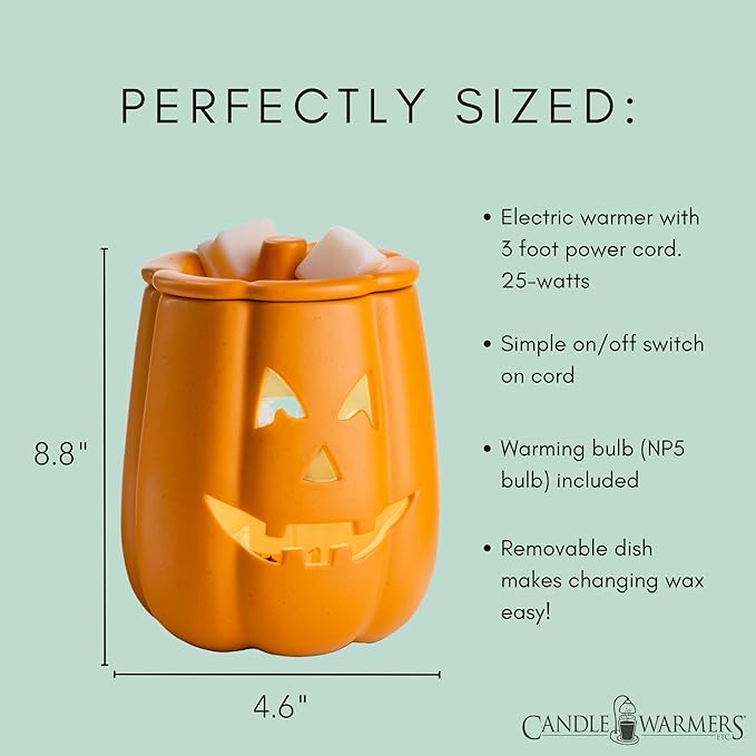 Candle Warmers Etc. Illumination Fragrance Warmer- Light-Up Warmer for Warming Scented Candle Wax Melts and Tarts or to Freshen Room, Jack O'Lantern