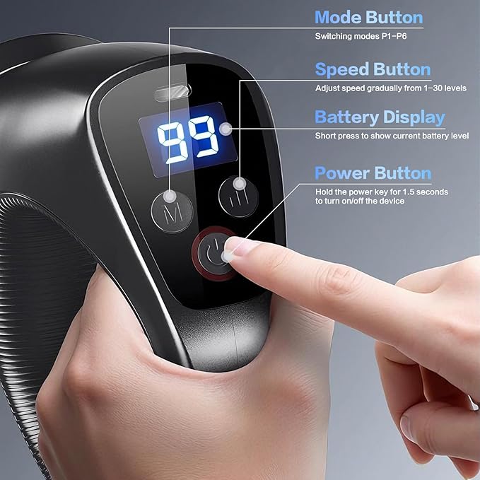 3D Rotating Massage Gun, Cordless Deep Tissue Body Massager with 30 Speeds & 6 Modes for Muscle Recovery & Body Sculpting, Handheld Electric Massager for Back Neck Shoulder for Women & Men