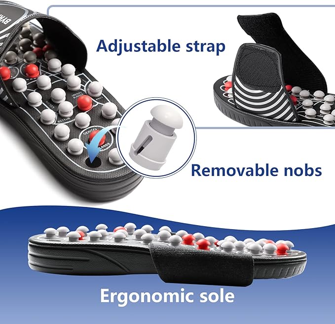 BYRIVER Plantar Fasciitis Relief Foot Massager, Acupressure Slippers Slides for Men Women, Reflexology Massage Flip Flops Shoes Sandals, Improve Circulation Relaxation Gifts for Mom dad (03S)