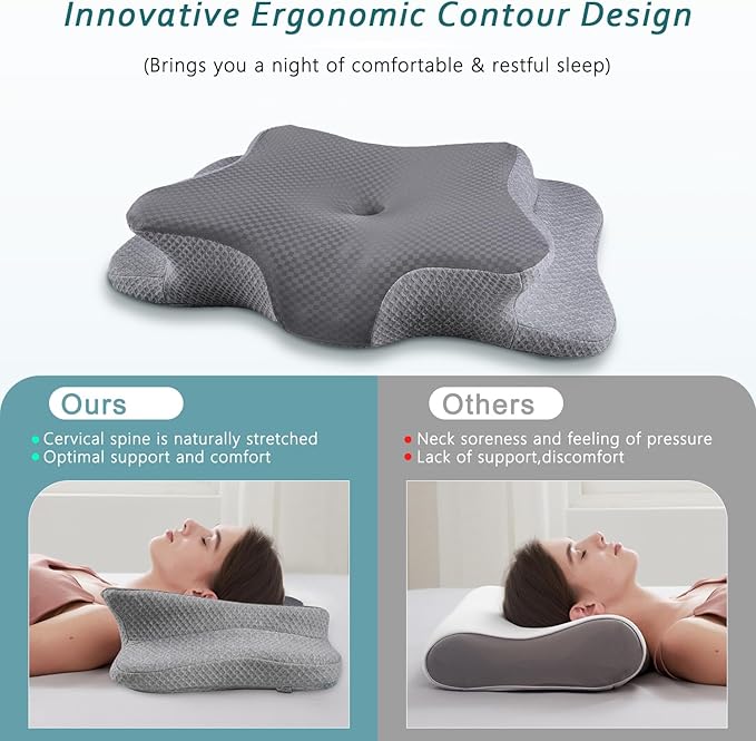 Cervical Neck Pillow for Pain Relief Sleeping, Contour Memory Foam Pillows, Ergonomic Side Sleeper Pillows for Adults, Cooling Orthopedic Neck Support Pillow for Back Stomach Sleepers