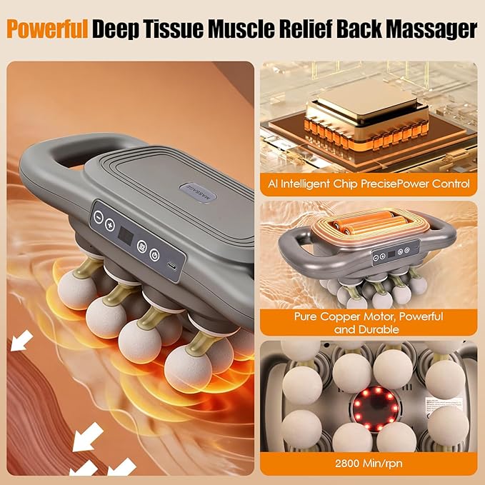 2026 Electric Back Massager, Cordless Hands-Free 16-Head Deep Tissue Massage Gun, Rechargeable 2600mAh Dual Handle Massage Tool with 9 Modes & Levels for Body Muscle Pain Relief 。