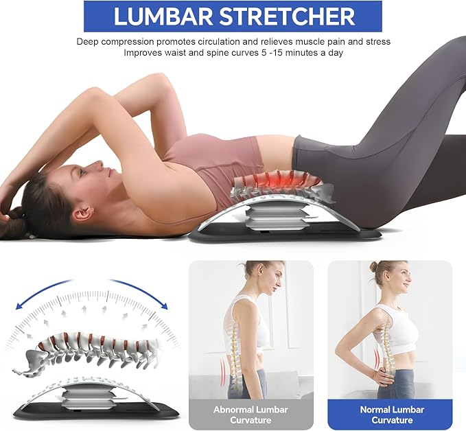 Back Stretcher for Lower Back Pain Relief,Adjustable Lumbar Traction Device, Ergonomic Spine Board with Acupressure Points,Back Massager for Spinal Decompression and Scoliosis