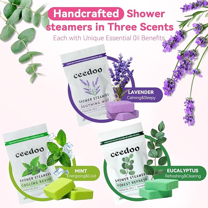 Shower Steamers Aromatherapy - Valentines Day Gifts for Her and Him, Birthday Gifts for Women and Men - Natural Essential Oil Shower Bombs for Stress Relief & Relaxation, Home Spa Self-Care,6 Pack